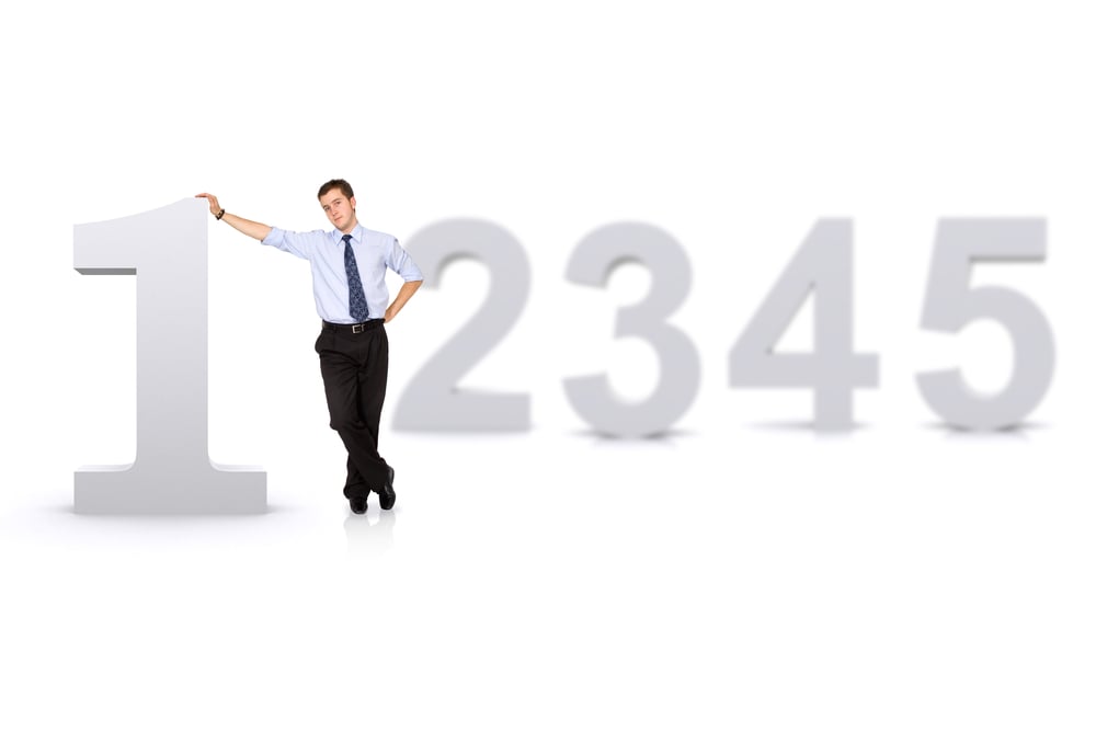 business number one man in front of other numbers isolated over a white background